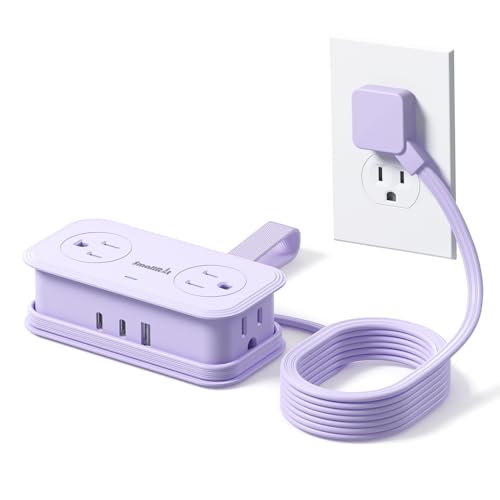 Travel Power Strip, SMALLRT Extension Cord with Multiple Outlets, 6.5FT Wrapped Extension Flat Plug Power Strip with 4 AC Outlets for Travel, Hotel, Cruise Approved, No Surge Protection, Purple
