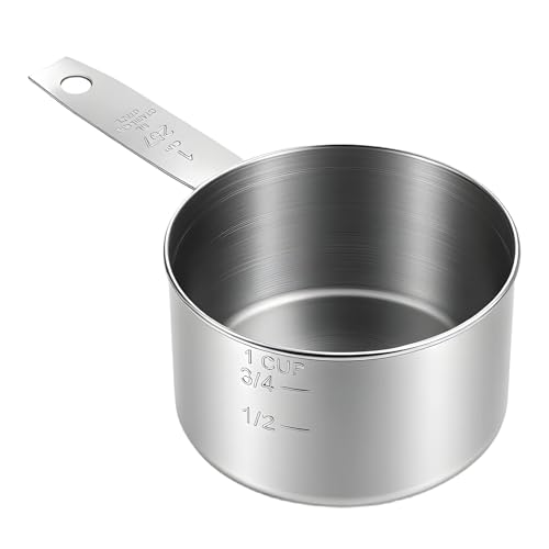 1 Cup Scoop Measuring Cup (237ml) OneCup Metal Measure Scoop Stainless Steel Heavy Duty Cooking BakingCup for Rice Wet and Dry Ingredients Liquid Coffee, Dishwasher Safe