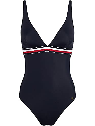 Tommy Hilfiger Damen Badeanzug One-Piece Plunge-RP Gr. S Blau UW0UW02700DW5