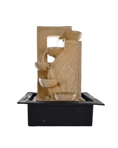Image of Indoor Tabletop Water Fountain, Polyresin Cascading Waterfall Showpiece with Running Water and Light, Decorative Fountain for Home, Office, Living Room, Meditation, Vastu, Desk Decor