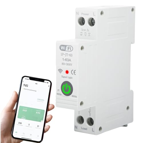 Jadeshay Disyuntor Inteligente WIFI Reloj Programador Piscina WIFI 1P 63A Medidor de Consumo Electrico WIFI con Control Remoto para Hogar Inteligente