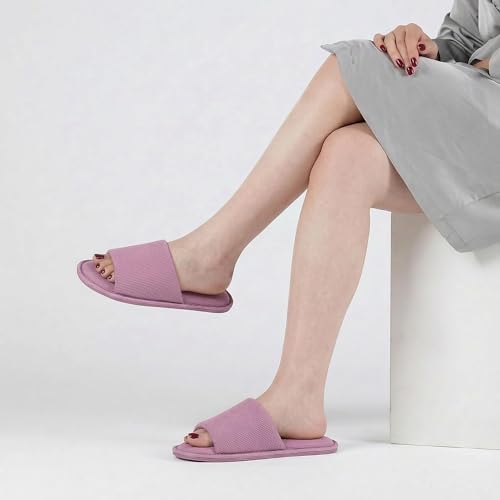 Image of Women's Open Toe House Slippers - Breathable Waffle Fabric, Memory Foam Cushioning, Slip-On Summer Indoor Slippers, Non-Slip TPR Sole, Easy Care