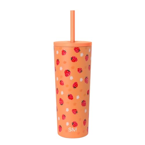 Image of Simple Modern Classic Tumbler with Straw Lid | Insulated Iced Coffee Cup Reusable Stainless Steel Water Bottle Travel Mug | Gifts for Women Men Her Him | 24oz | Strawberry Fields