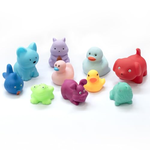Image of Amazon Brand - Jam & Honey Baby Bath Toy Set of 10 for Toddlers I Colorful Combo of Farm Animals I Floating Bath Chuchu Toys (Multicolor)