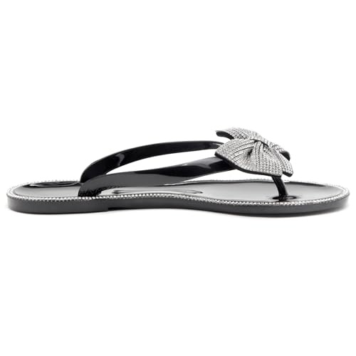 Shoe Land 172762 Womens Summer Flat Sandals Jelly Flip Flops Rhinestone Bowtie Thong Sandal Strappy Slides thumb #5
