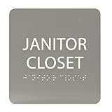 ADA CENTRAL SIGNS - 6" X6" Janitor Closet Sign - ADA Compliant Tactile Graphics Grade 2 Braille Text Acrylic Wall Signs - Janitorial, Custodian, Sanitation, Maintenance, Cleaning Supplies Door Sign