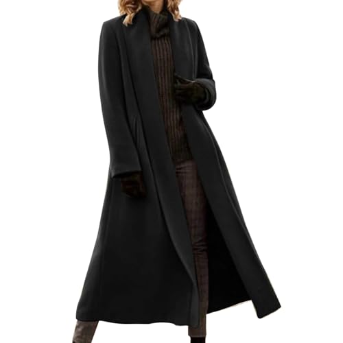Ansenesna Wollmantel Damen Winter Lang Wintermantel Damen Warm Lange Winterjacke Frauen Elegant Dicke Mantel Ohne Kapuze Trenchcoat Umlegekragen Damen-Jacken Einfarbig Langarm...