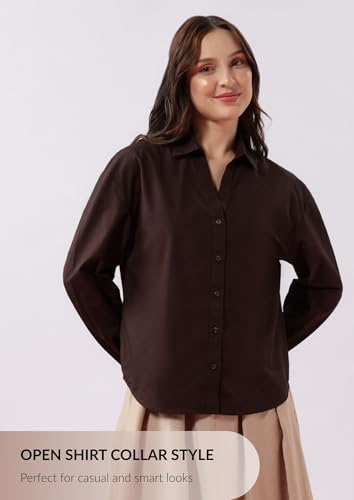 Image of FYLTR Women's Oversized Solid Shirt - 100% Cotton | Full Sleeve | Oversized Fit | Shirts for Women