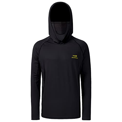 Bassdash Upf 50+ Men’s Long Sleeve Fishing Shirt With Mask Uv Neck Gaiter Hoodie (Black, Large) #TOP2