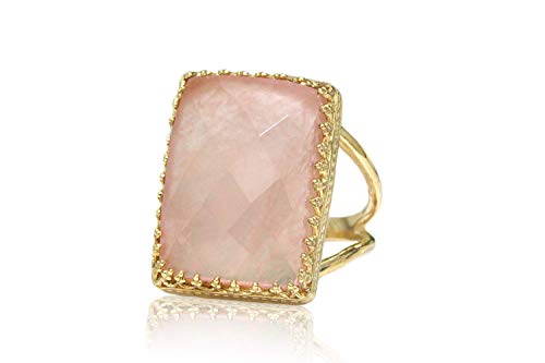 Anemone Jewelry Exquisite Love Ring - 14CT Rose Quartz Ring with 14k Gold-filled Ring Band - Handmade Prom Jewelry, Birthday Jewelry, Anniversary Jewelry - Engraving Available - Free Fancy Gift Box
