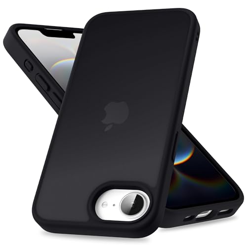 Mootobo for iPhone 16e Case, Military Grade Shockproof Drop Protection, Full Body Frosted Translucent Back Phone Cover, Anti-Fingerprint Phone Case for iPhone 16e 6.1-Inch - Black