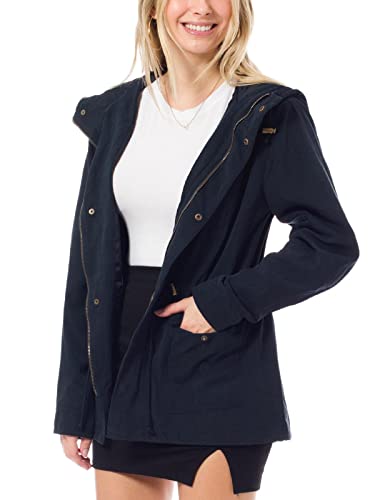 MixMatchy Women's Casual Faux Suede Hooded Military Anorak Utility Jacket Parka Safari Coat Outerwer Navy L