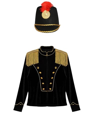 Kids Boys Girls Marching Band Majorette Uniform Tassels Velvet Circus Ringmaster Jacket with Hat3