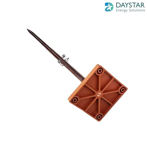 Image of Daystar Solutions (GroundOne) Copper Bonded Single Spike Lightning Arrester | 13 mm Diameter | 1016 mm Length | Base Plate 92x92 mm | for Protection Coverage from The top Point | Pack of 1