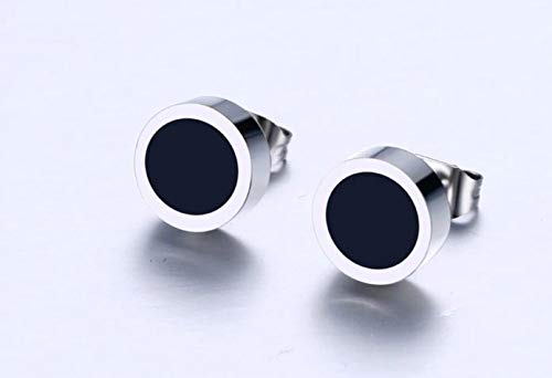 Brinco Par Masculino Redondo Preto e Prata Estilo Alargador