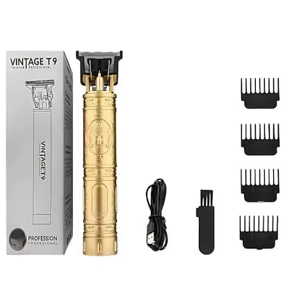 T9 Vintage Professional Hair Trimmer For Men –Golden Body,Cordless,4 Guide Combs,USB Rechargeable,Men'S T9 Golden –Zero Gap Beard & Hair Clipper...