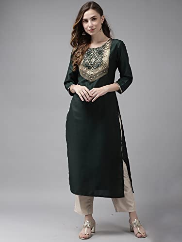 Image of INDO ERA Women's Yoke Design Polyester Calf Length Straight Kurta(KT9GN3646)
