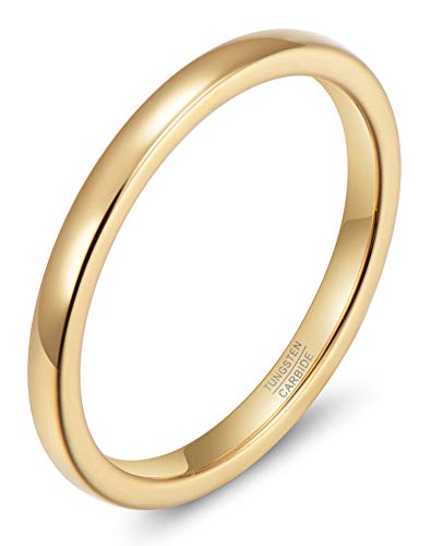 Lanchela & Co. Tungsten Carbide Ring Mens Wedding Band Domed,Thin Tungsten Ring Women,Engagement Promise,2mm 4mm 6mm 8mm,Rose Gold Black Silver White,Shiny Polished,Comfort Fit(2mm,Gold,Size5.5)