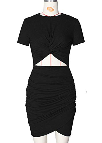 Soinku Women's Sundress Summer Casual Ruched Bodycon Mini Dresses Wrap Slim Fit Twist Knot Cutout Short Dress4