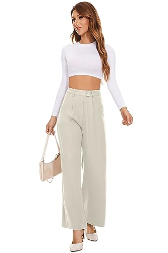 FUNYYZO 2025 Women Wide Leg Pants High Elastic Waisted in The Back Business Work Trousers Long Straight Suit Pants2