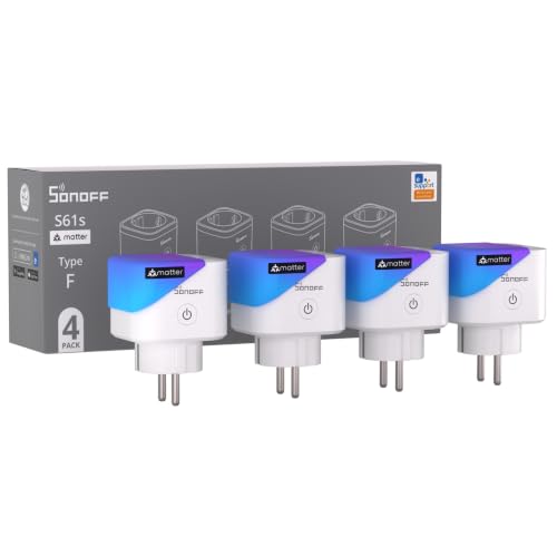 SONOFF S61s Smart Steckdosen 16A/3840W Fern- & Sprachsteuerung für ein sichereres und smarteres Leben | Energieüberwachung & Zeitschaltuhr | Matter-kompatibel mit Alexa Google und HomeKit(4er-Pack)