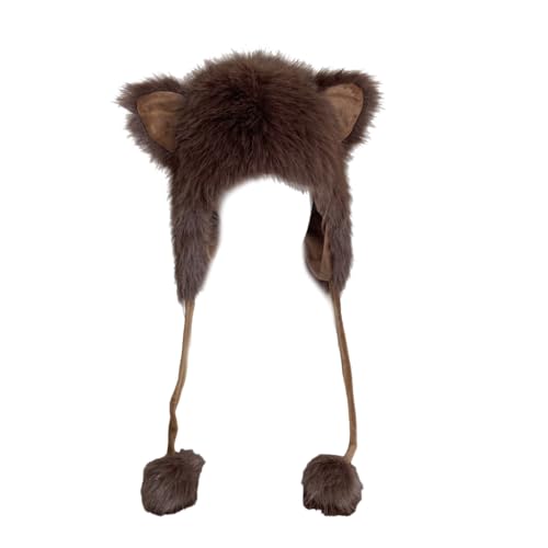 Warm Plush Furry Faux Furs Hood Hat Ears Wolf Bear Cat Halloween Costume Hat Christmas Winter Hat