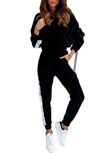 Meenew Women's Long Sleeve Crop Top and Pants Sets Velvet 2 Piece Sweatsuits S