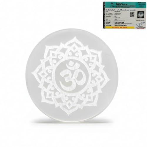 Selenite Charger Plate Om Engraved for Reiki Healing Feng Shui Crystal