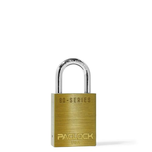 Image of PACLOCK's SR-90A Padlock, 1-3 /16 inch Tall Hard. Stainless Steel Shackle, High Performance 6-Pin Cylinder, Keyed Differently w / 2 Keys, Yellow