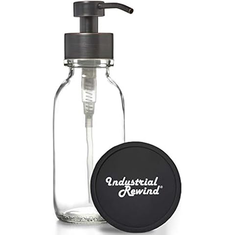 Clear Wide Mouth Glass Soap Dispenser with Metal Pump - with Coaster for Non Slip Bottom / Countertop Protector - 16oz Glass Jar Lotion Bottle (ClearWM/ ORB) Cover