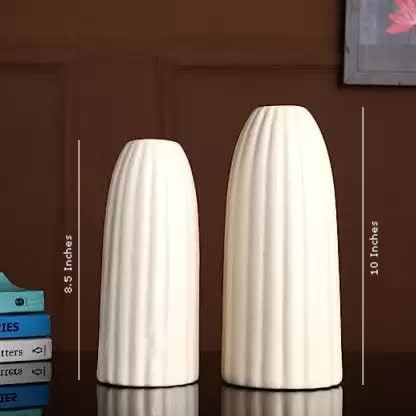 Image of Decorative Ceramic FlowerVase, BottleVases, Pampas GrassVase, Centerpiece for Home Decor, Festival Decoration Gift Items, Showpieces (Small Ripped, Height - 8 Inches)