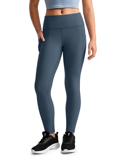 CRZ YOGA Girls Thermal Fleece Lined Athletic Leggings Water Resistant High Waist Warm Winter Kids Lounge Pants Side Pockets