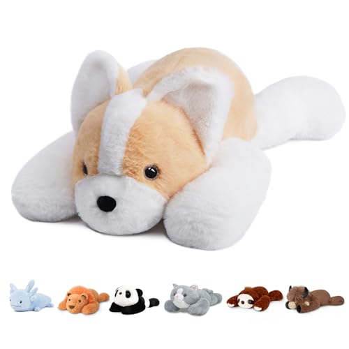 Image of Niuniu Daddy 3.3 lbs 20 inch Weighted Dog Stuffed Animals for Kids & Adults, Soft Sensory Comfort Plush Toy for Sleeping, Cute Corgi Lying Lap Pad Pillow for Huggable Gift