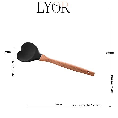 Colher de Silicone com Cabo em Bambu Heart Preto 27cm - Lyor