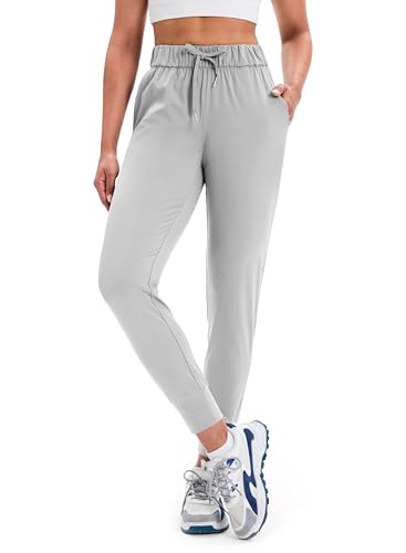 Cyasundent Women's Joggers with 4 Pockets Running Workout Sweatpants for Women Tapered Lounge Jogging Pants (Light Grey_L)