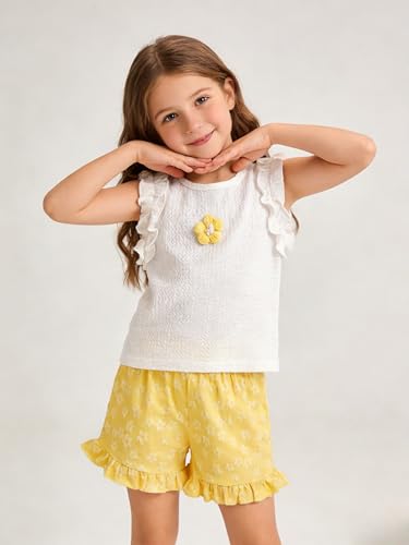 Image of Ayzozuy Kid Girl Clothes Shorts Set 2 Piece Outfits Summer Casual Short Sleeve Top and Shorts Set for Girls 4-7