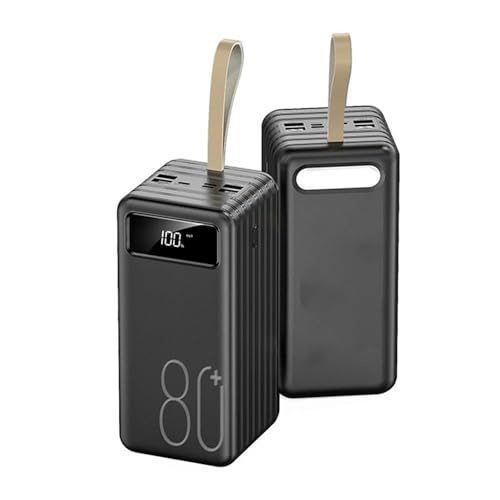 WSGDSG Power Bank, Caricabatterie Portatile da 100000 mAh con Uscite e Ingressi, Caricabatterie Rapido per iPhone con Torcia Batteria Esterna USB C ad Altissima capacità(Size:Nero,Color:80000Mah)