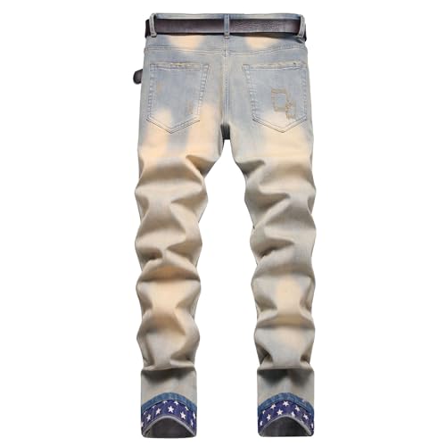 Men's Casual Denim Pants Slim Fit Stretch Comfy Print Straight Leg Jeans Classic Western Denim Trousers with Pockets2