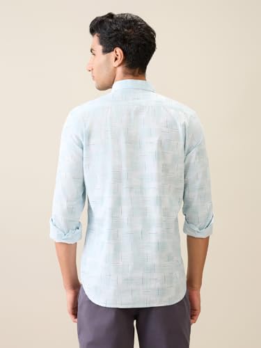 Image of Parx Men Slim Fit Print Pattern Pure Cotton Semi Cutaway Collar Full Sleeve Casual Shirt