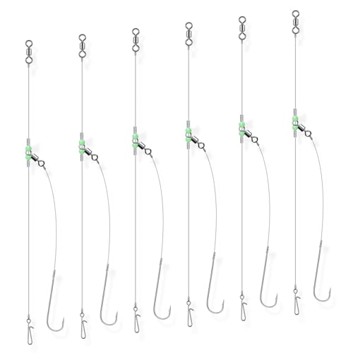 Dr.Fish 6PCS Sea Fishing Rigs Beach Casting, Clipped sea rig Hook Size 2/0, Hand Tie Shore Fishing Single Hooks Ready for Use