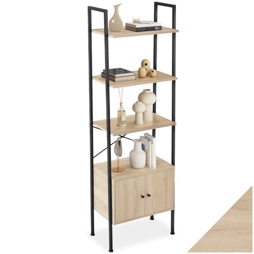 tectake® Estanteria Pared, Estanteria Libros, Mueble Auxiliar Baño con 5 Baldas, Estantería Madera para Oficina y Recibidor   57,5 x 34 x 173 cm Madera Industrial Clara, Roble Sonoma