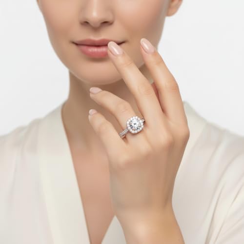 Image of Choose Your Gemstone Cathedral Halo Two Tone Engagement Ring 925 Sterling Silver Round Shape Halo Engagement Rings Lightweight Office Wear Everyday Gift Jewelry US Size 4 to 12