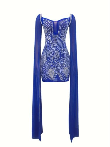 Image of PORRCEY Women's Sexy Elegant Rhinestone Mesh Party Club Night Mini Dress