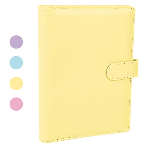 falllea A5 PU Leather Ring Binder, Refillable 6 Round Ring Binder Cover, Business Notebook Binder Notepad and Meeting Notebook, Travel Writing Notebook Diary Binder Cover(Yellow)