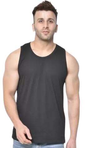 Plain Solid Black Gym Vest for Men-image-11