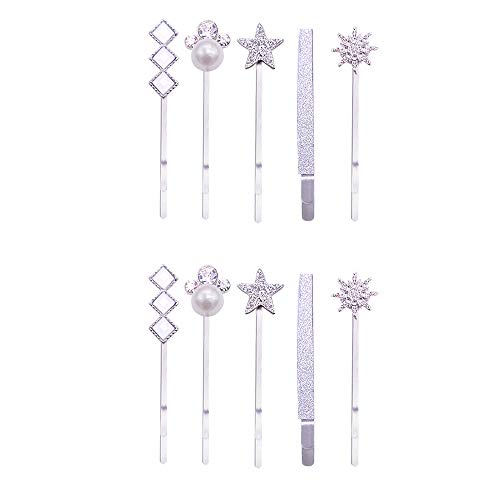 10 PCS/ 5 Pairs Bobby Pins Set Rhinestone Bobby Pin Pearl Metal Hair Clip Crystal Decorative Bobby Pins for Women. (Color 5)