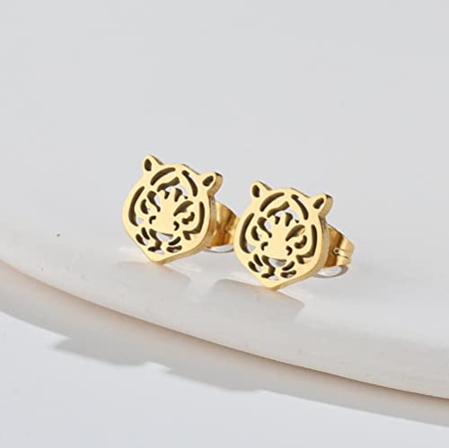 Simple Tiger Head Stud Earrings Stainless Steel for Women Teen Girls Hollow Animal Cartilage Pierced Hypoallergenic Studs Earring Cute Jewelry Gifts3