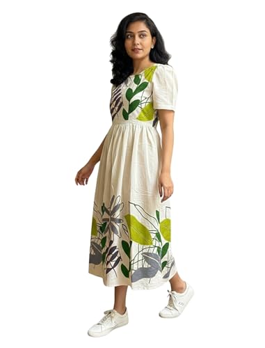 Image of ROYALICA Women's Pure Cotton Maxi Midi Dress Western Dress for Women Elegant Floral Printed Long Dresses | Soft & Breathable Fabric | Casual Trending Dress for Women