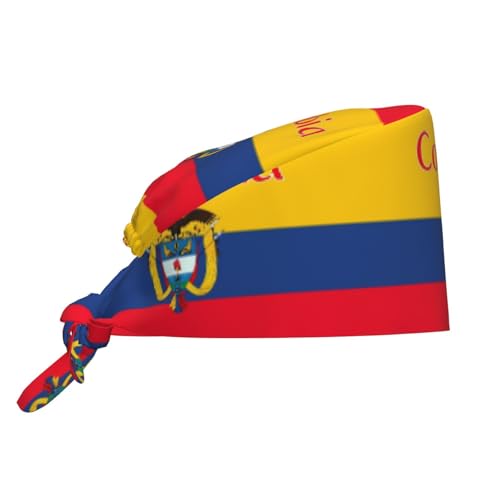 RISOIU Colombia Coat of Arms Flag Colombian Flags Scrub Caps Women Adjustable Working Cap Cleaning Work Hat Nurse Doctor Dentist Caps Tie Back Hats with Sweatband Breathable Headwear Shower Hat