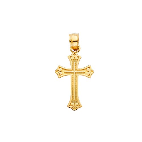 14K Yellow Gold Cross Pendant With 1.9Mm Figaro 3+1 Chain Chain Necklace - 16" #TOP1